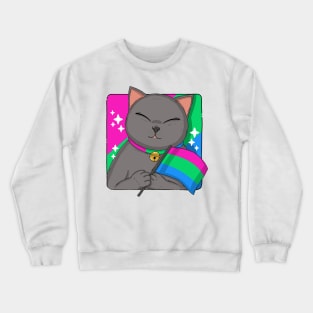 British Shorthair Cat Holding Polysexuality Pride Flag Crewneck Sweatshirt